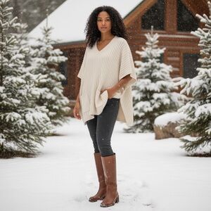 NWT Cocogiò Made in Italy Ribbed‎ Knit Poncho Sweater - One Size Fits All- Shawl